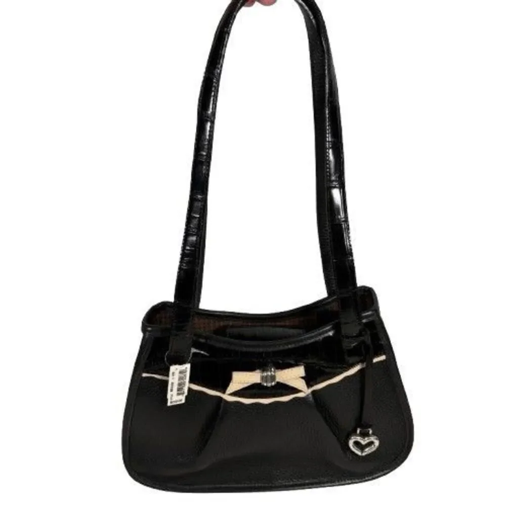 New Brighton Angelique Pebbled Crock Leather Shoulder Bag Tote Purse w/Bow $240